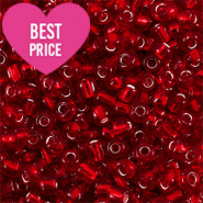 Perles de rocailles 8/0 (3mm) Rouge fonc&eacute; doublure argent&eacute;