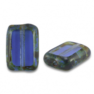 Perles tchèques TCB rectangle 12x8mm Transparent bleu foncé