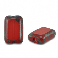 Perles tchèques TCB rectangle 12x8mm Transparent rouge