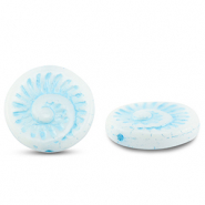 Perles tchèques fossil shell 18mm Blanc-bleu clair