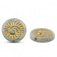 Perles tchèques fossil shell 18mm Gris-doré