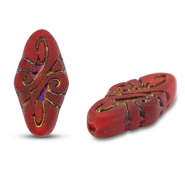 Perles tchèques arabesque 19x9mm Transparent rouge-bleu/doré