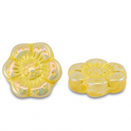 Perles tchèques boho flower 14mm Transparent jaune-AB coating