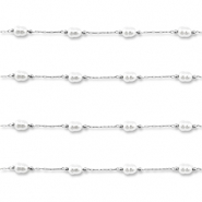 Apprêts en acier inox chaîne maille jaseron avec imitations perles ovale Argenté-blanc