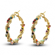 Boucles d'oreilles tendance perles torsadé Multicolor-doré