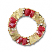 Boucles pendentifs facettées rond Rouge-transparent AB-doré