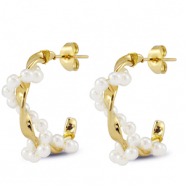 Boucles d'oreilles / puces en acier Inox avec imitations perles Doré