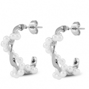 Boucles d'oreilles / puces en acier Inox avec imitations perles Argenté