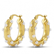 Boucles d'oreilles / créoles en acier Inox avec imitations perles Doré