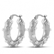 Boucles d'oreilles / créoles en acier Inox avec imitations perles Argenté
