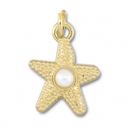 M&eacute;tal TQ laiton breloques &eacute;toile de mer avec perles Dor&eacute;-blanc