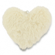 Pendentifs accroche-regard pompon cœur Blanc cassé