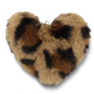 Pendentifs accroche-regard pompon cœur léopard Marron clair-marron-noir