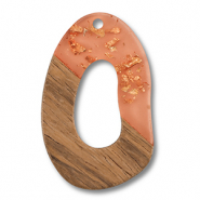 Pendentifs en bois irrégulières Orange transparent-doré-marron