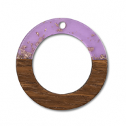 Pendentifs en bois rond Violet transparent-doré-marron