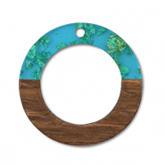 Pendentifs en bois rond Bleu transparent-doré-marron