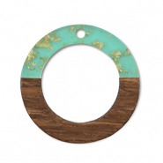 Pendentifs en bois rond Vert transparent-doré-marron