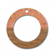 Pendentifs en bois rond Orange transparent-doré-marron