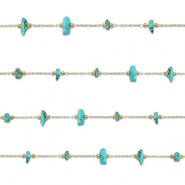 Apprêts en acier inox chaîne maille jaseron Howlite irrégulier Doré-turquoise