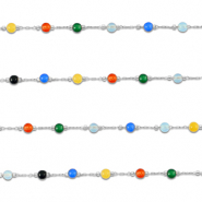 Apprêts en acier inox chaîne maille jaseron Agate rond Argenté-multicolore