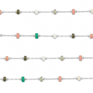 Apprêts en acier inox chaîne maille jaseron Mélange de pierres naturelles rondelles Argenté-multicolore