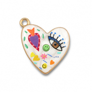 Breloques en m&eacute;tal avec &eacute;maill&eacute;e coeur Blanc-multicolore-dor&eacute;