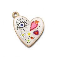 Breloques en m&eacute;tal avec &eacute;maill&eacute;e coeur Blanc-multicolore-dor&eacute;