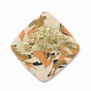Pendentifs en polym&egrave;re rhombe Marron-rose-blanc-dor&eacute;