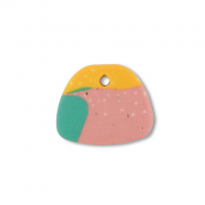Pendentifs en polym&egrave;re trap&egrave;ze Vert-rose-jaune ocre