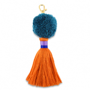 Porte-clés pompom avec glands Bleu sarcelle-orange-violet