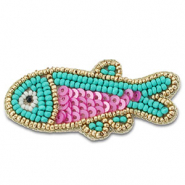 Broches poisson Turquoise-rose-doré