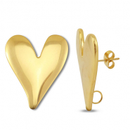 Apprêts en acier Inox boucles d'oreilles / puces d’oreilles coeur avec anneau Doré