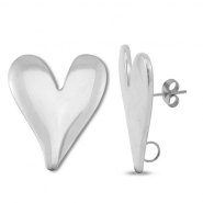 Apprêts en acier Inox boucles d'oreilles / puces d’oreilles coeur avec anneau Argenté