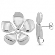 Apprêts en acier Inox boucles d'oreilles / puces d’oreilles fleur avec anneau Argenté
