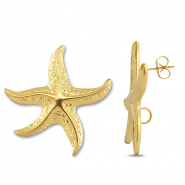 Apprêts en acier Inox boucles d'oreilles / puces d’oreilles étoile de mer avec anneau Doré