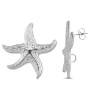 Apprêts en acier Inox boucles d'oreilles / puces d’oreilles étoile de mer avec anneau Argenté