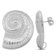 Apprêts en acier Inox boucles d'oreilles / puces d’oreilles coquille avec anneau Argenté