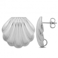 Apprêts en acier Inox boucles d'oreilles / puces d’oreilles coquille avec anneau Argenté