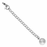 Apprêts en acier inox chaînette d'extension médaillon fleur avec fermoir mousqueton Argenté