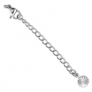 Apprêts en acier inox chaînette d'extension médaillon fleur avec fermoir mousqueton Argenté