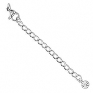Apprêts en acier inox chaînette d'extension médaillon fleur avec fermoir mousqueton Argenté
