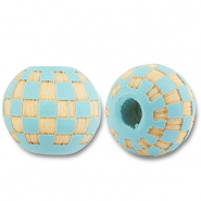 Perles en bois rond 10mm le motif Bleu clair-naturel