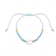 Chaînes de cheville tendance perles mixtes Bleu clair-blanc-doré