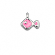 Breloques en m&eacute;tal DQ poisson Rosa magenta-Argent&eacute; antique (sans nickel)