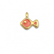 Breloques en m&eacute;tal DQ poisson Rouge corail-Dor&eacute; (sans nickel)