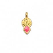 Breloques en m&eacute;tal DQ rhombe Rouge corail-Dor&eacute; (sans nickel)