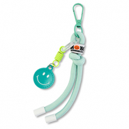 Porte-clés smiley avec cordon Menthe-jaune néon-blanc