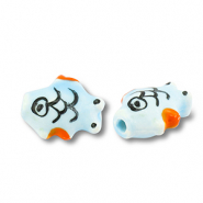 Perles en c&eacute;ramique poisson Bleu clair-orange-noir