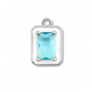 M&eacute;tal TQ laiton breloques rectangle Argent&eacute;-blanc-bleu clair