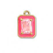 M&eacute;tal TQ laiton breloques rectangle Dor&eacute;-n&eacute;on rose-rose clair